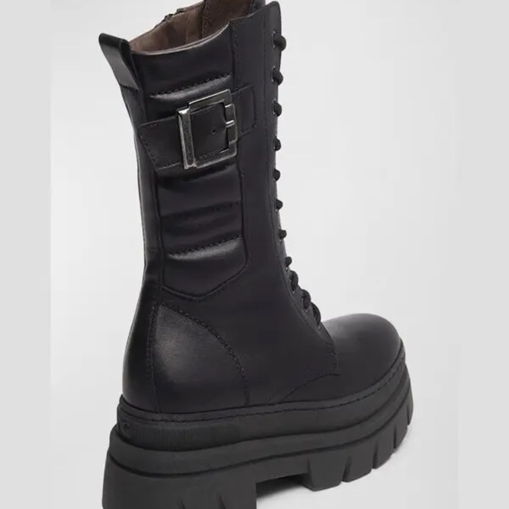 NeroGiardini Black Leather Mid-Calf Combat Boots  Made in Italy Size 38 - Picture 3 of 9